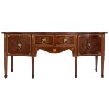 A late 19th Century mahogany, satinwood crossbanded and inlaid serpentine-fronted sideboard:,