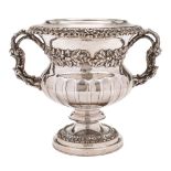 A 19th century silver plated twin handled wine cooler: crested,