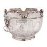 A small Victorian silver punch bowl with detachable monteith ring, maker Daniel & John Welby,