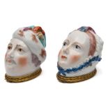 A matched pair of Chelsea bonbonnieres: modelled as a lady and a gentleman's head,