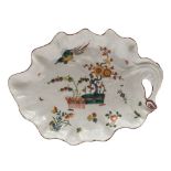 A First Period Worcester leaf-shaped dish: the cabbage leaf with pierced stalk handle,
