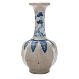 A Chinese blue and white crackle-glazed vase: with waisted neck and octagonal section body,