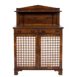 A late Regency rosewood chiffonier:, of small size, with reel turned mouldings,