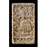 A 19th century Cantonese carved ivory card case: the lift off lid carved with European military