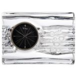 A Daum mantel clock: the round black dial having dauphine hands and a sweep seconds hand,