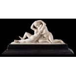 A late 19th/early 20th century carved ivory group: of two lovers embracing,