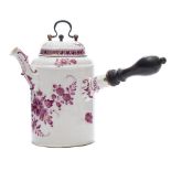 A Meissen chocolate pot and cover: with turned wood handle, scroll spout and ribbed relief moulding,