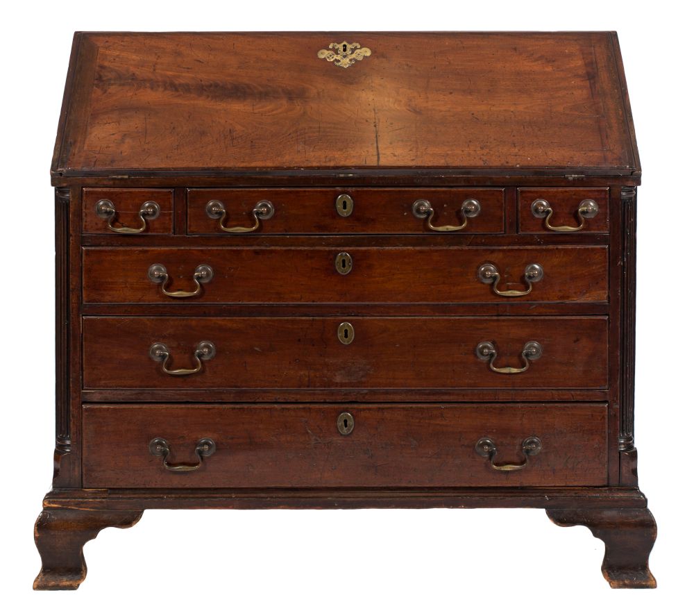 A George III mahogany bureau:,