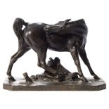 T H Cechter, A bronze study of a stallion:, mounted on a naturalistic base,