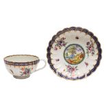 A First Period Worcester fluted cup and saucer: of 'Lord Henry Thynne' type,