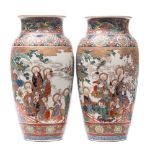 A pair of large Japanese Kutani porcelain vases: of slender ovoid form,