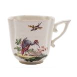 An early Derby coffee cup: of square section with lobed corners and wishbone handle,