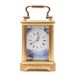 A Victorian miniature French carriage clock with decorative dial: the eight-day duration timepiece