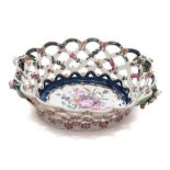 A First Period Worcester basket: of oval form with pierced lattice sides,