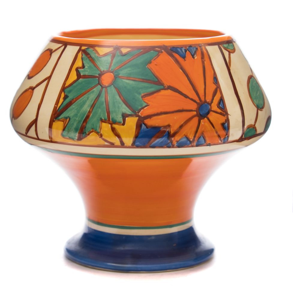 A Clarice Cliff 'Fantasque' vase: decorated with the 'Umbrellas and Rain' pattern, circa 1929-30,