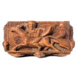 A carved treen 'Tam-o-Shanter' blind man's snuff box: of rectangular outline,