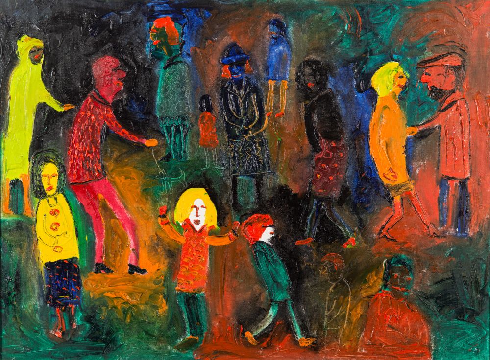 * Fred Yates [1922-2008]- Self-portrait with African and other figures,