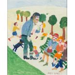 * Fred Yates [1922-2008]- Monsieur Bonjour, Fred Yates and figures in a park,