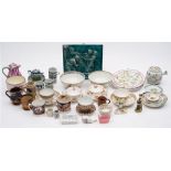 A mixed lot of ceramics: including a green glazed relief moulded tile,