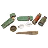 A mixed lot of collectables: including a small 19th Century two-draw telescope with wood covered