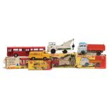 Four various Dinky vehicles:, Bedford TK Tipper (435), Bedford TK Crash Truck (434),