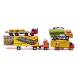 A group of four Dinky Commercial vehicles:, Big Bedford in 'Heinz' livery, Johnson's Road Sweeper,