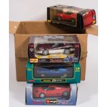 A collection of eight various 1/18th scale model cars by Corgi, Burrago and others:,