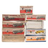 A group of nine empty Dinky boxes:, including Foden 14-Ton Tanker (504) and Articulated Lorry (921).