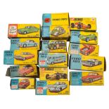 A collection of empty Dinky boxes:, blue and yellow version,