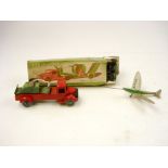 A Wells Brimtoy Pocketoy lorry and glider:, red metal cab and chassis,