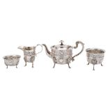 A matched Irish silver four-piece tea service, maker Charles Lambe,