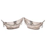 A pair of Edward VII silver navette-shaped baskets, maker I S Greenburg & Co Birmingham,