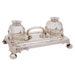 A Victorian silver inkstand, maker David & George Edwards, Sheffield, 1898: of rectangular outline,