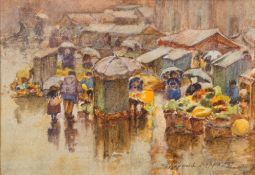 Henry Silkstone Hopwood [1860-1914]- Flower market, Dieppe,:- signed and dated '97 watercolour 12.