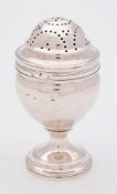 A George III silver wig powder pot/ pepperette, maker's mark worn possibly SW for S.