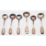 A collection of six 19th century Exeter silver Fiddle pattern salt spoons,