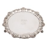 A George V silver salver, maker Walker & Hall, Sheffield, 1924: initialled and inscribed,