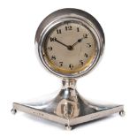 A George V silver cased bedside timepiece, maker's mark worn possibly WW, Birmingham,