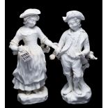 A pair of Bristol [Champion's] white glazed figures of Liberty and Matrimony: the girl holding a