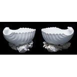A pair of early Bow white shell salts or sweetmeat dishes: of large size,