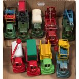 A group of eight diecast lorries:, unknown maker including a road sweeper and a crane,