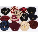 A group of twelve sporting/rowing caps:, (poor condition).