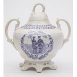 A Staffordshire commemorative porcelain sugar box and cover: of squat globular form with two