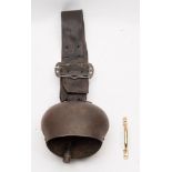 An Italian No 15 cow bell by Verrone Premana on black leather strap:,