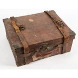 An early 20th century brass mounted brown leather cartridge box:,
