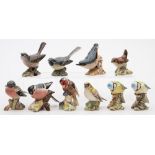 A group of ten Beswick porcelain models of birds:, including 'Wren',