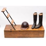 An early 20th century oak case Polo/riding boot box and stand:,