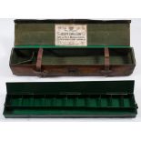 A late 19th century brown leather gun case:, with brass lockplate and buckles,