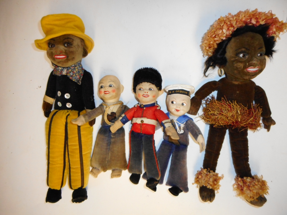 A collection of Norah Wellings dolls: including South Sea Island doll, two sailor dolls,