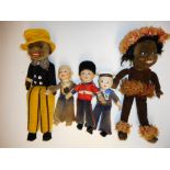 A collection of Norah Wellings dolls: including South Sea Island doll, two sailor dolls,